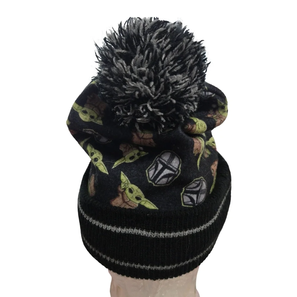 Star Wars Black Beanie with Green Characters and Gray Pom-Pom